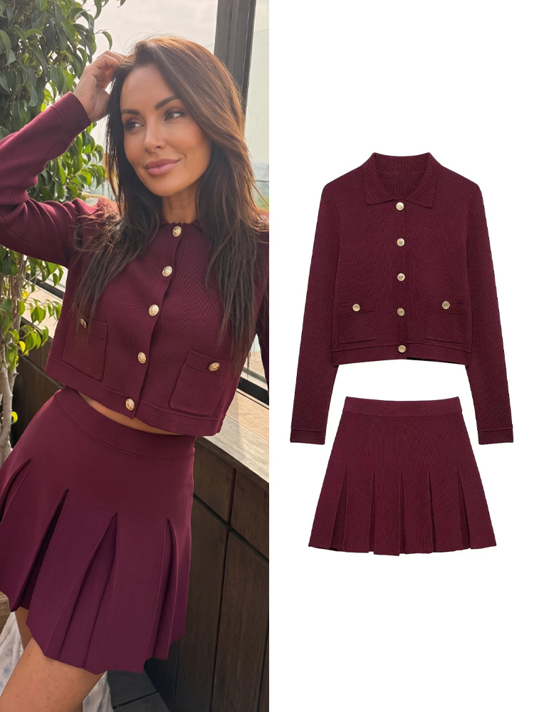 Women Formal Wear For Summer - Conjunto Elegante de Falda Roja Tejida