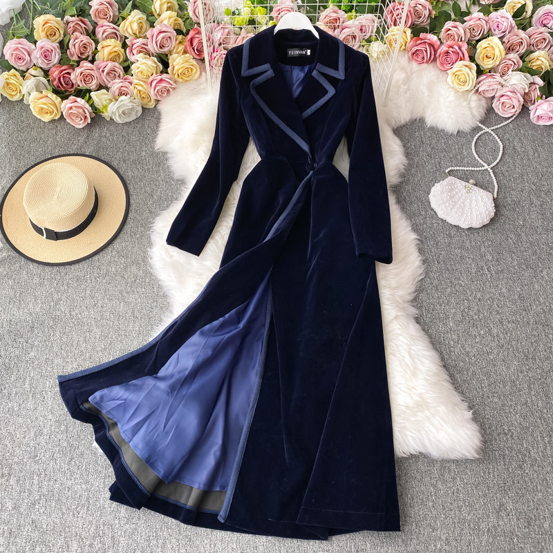 Trench Coat Formal - Vestido Blazer de terciopelo negro para