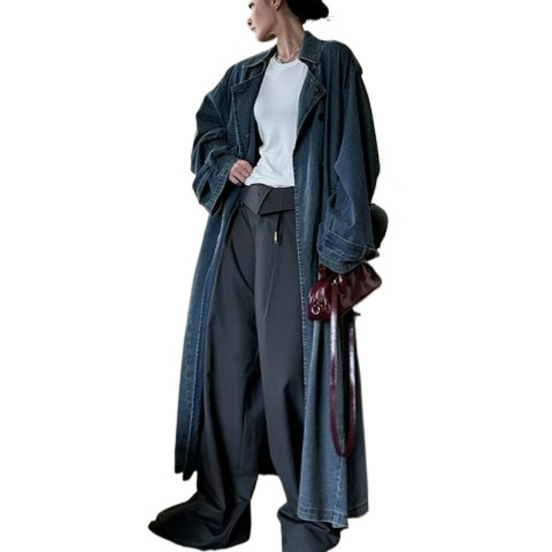 Trench Coat Formal - Gabardina de mezclilla lavada estilo retro