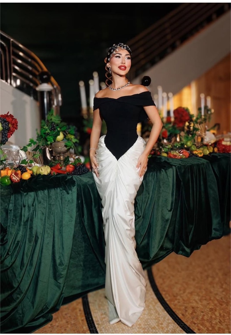 Women Formal Wear Black And White - Vestido de fiesta elegante en blanco
