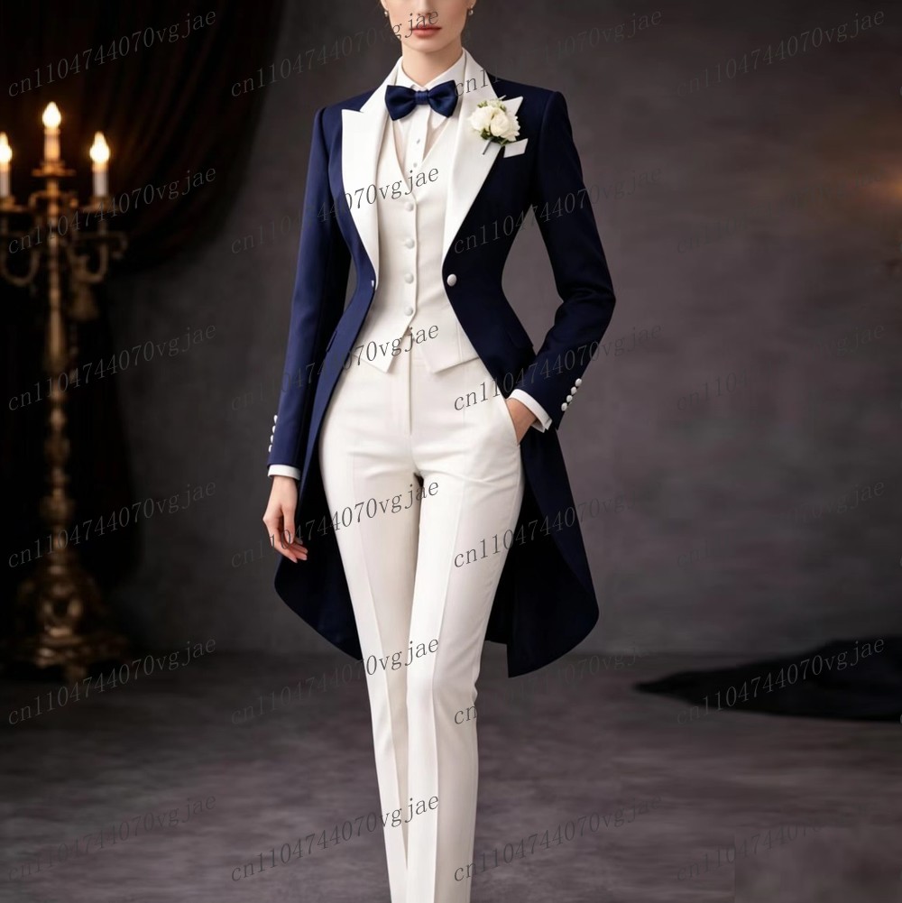 Formal Women'S Wear - Traje largo azul marino y blanco