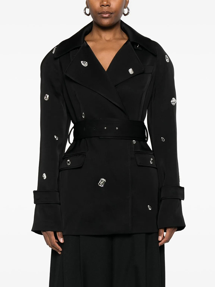 Gabardina Cruzada Negra con Bo - Trench Coat Formal reseña y precio