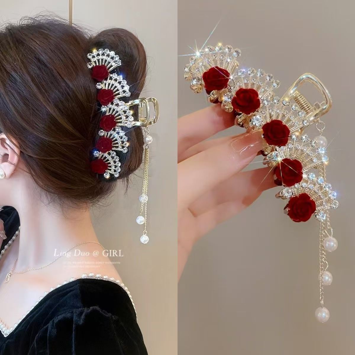 Pinza de Pelo Vintage Roja con - Women'S Formal Wear Accessories reseña y precio