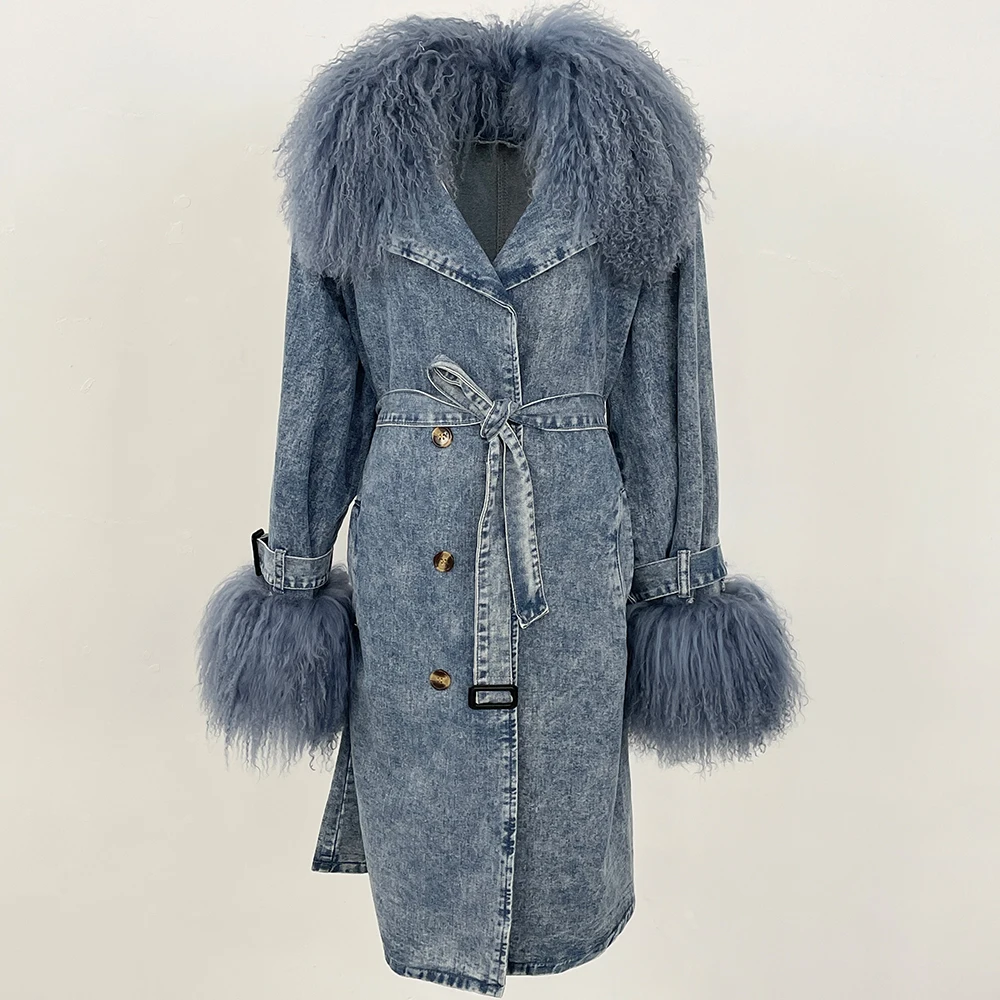 Chaqueta con cuello de piel mo - Trench Coat Formal reseña y precio
